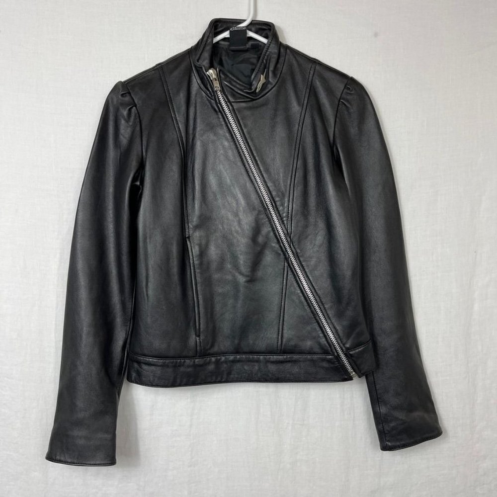Alpinestars 100% Leather Motorcycle Jacket‎ Womens S Side Zip Pleated Moto Black